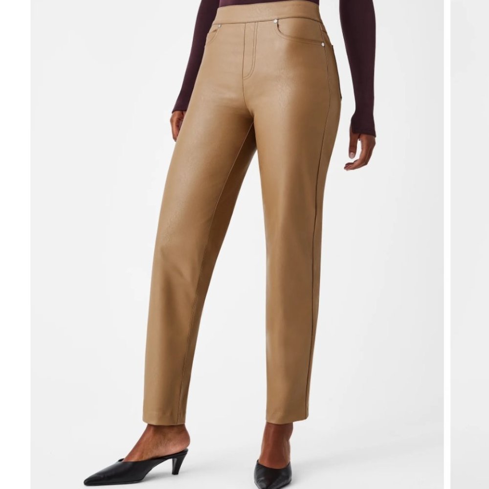 Spanx Leather-Like Straight Leg Pant Toffee Size XL